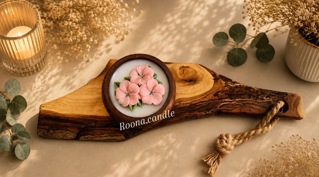 شمع ظرف گردطرح گل بهاری