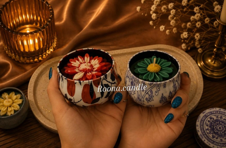 شمع قوطی طرح دار طرح گل مارگاریت