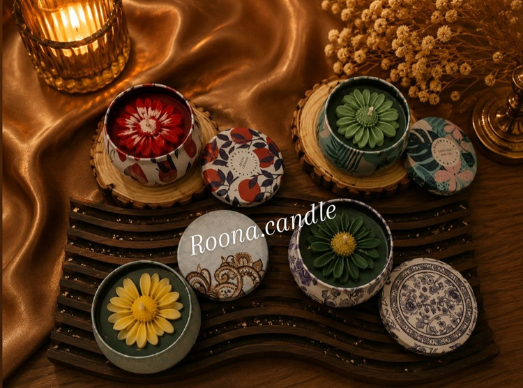 شمع قوطی طرح دار طرح گل مارگاریت