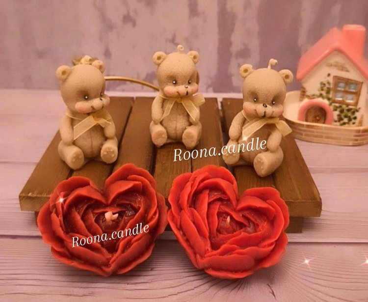 شمع تدی وگل رز قلبی